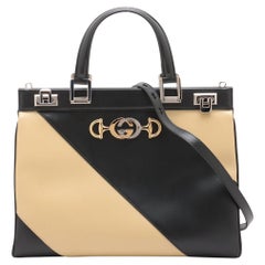 Gucci Zumi Leder-Handtasche mit zwei Schubladen, Schwarz x Beige