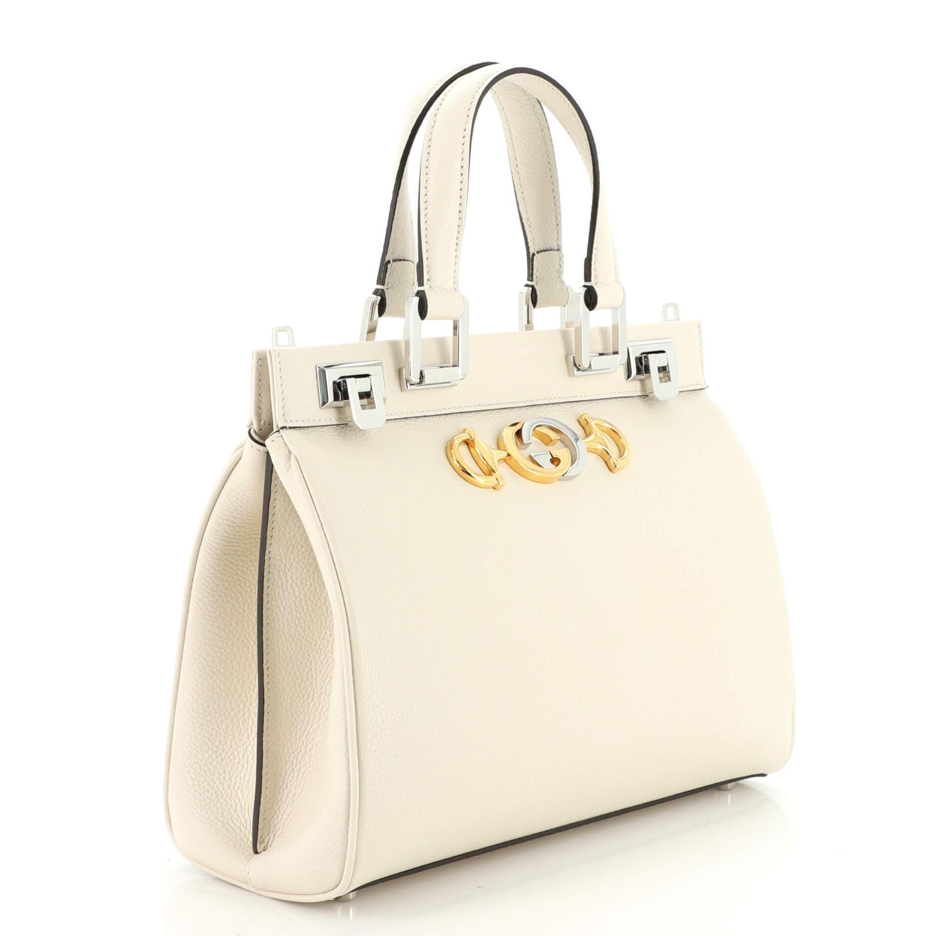 White Gucci Zumi Top Handle Bag Leather Small