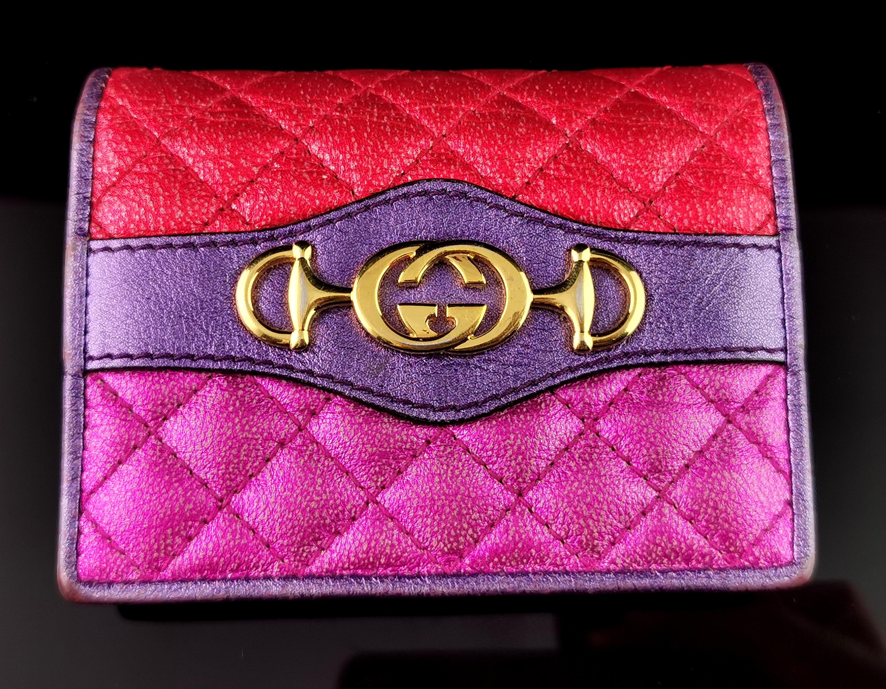 Gucci Zumi Trapuntata Card Case Wallet, multicoloured leather, boxed In Good Condition In NEWARK, GB