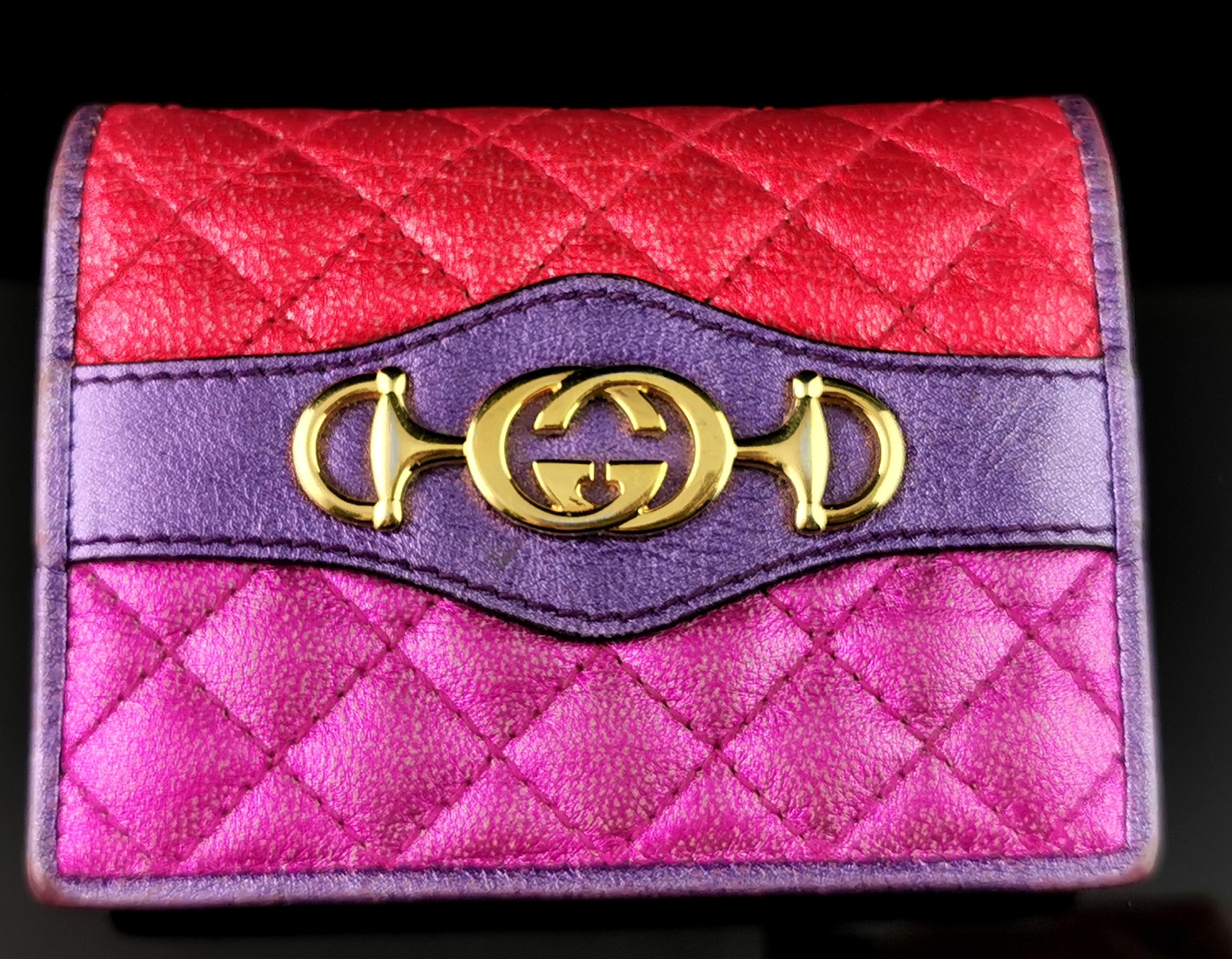 Women's Gucci Zumi Trapuntata Card Case Wallet, multicoloured leather, boxed