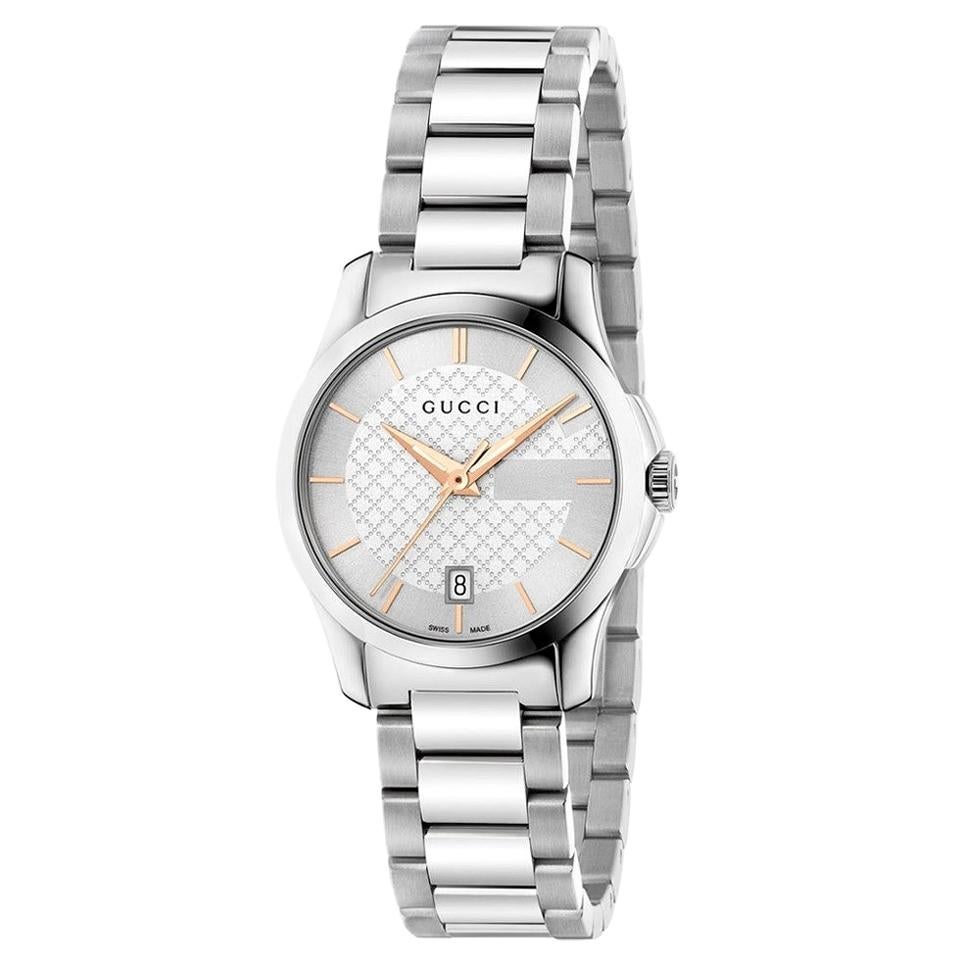 GUCCIG-Timeless Silver Dial Stainless Steel Ladies Watch YA126523