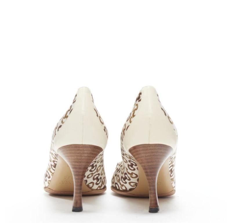 Women's GUCCIN Vintage white leather trim brown horsebit bamboo print satin pump EU36 C For Sale