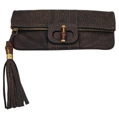 Pochette en bambou en cuir brun Gucci Lucy