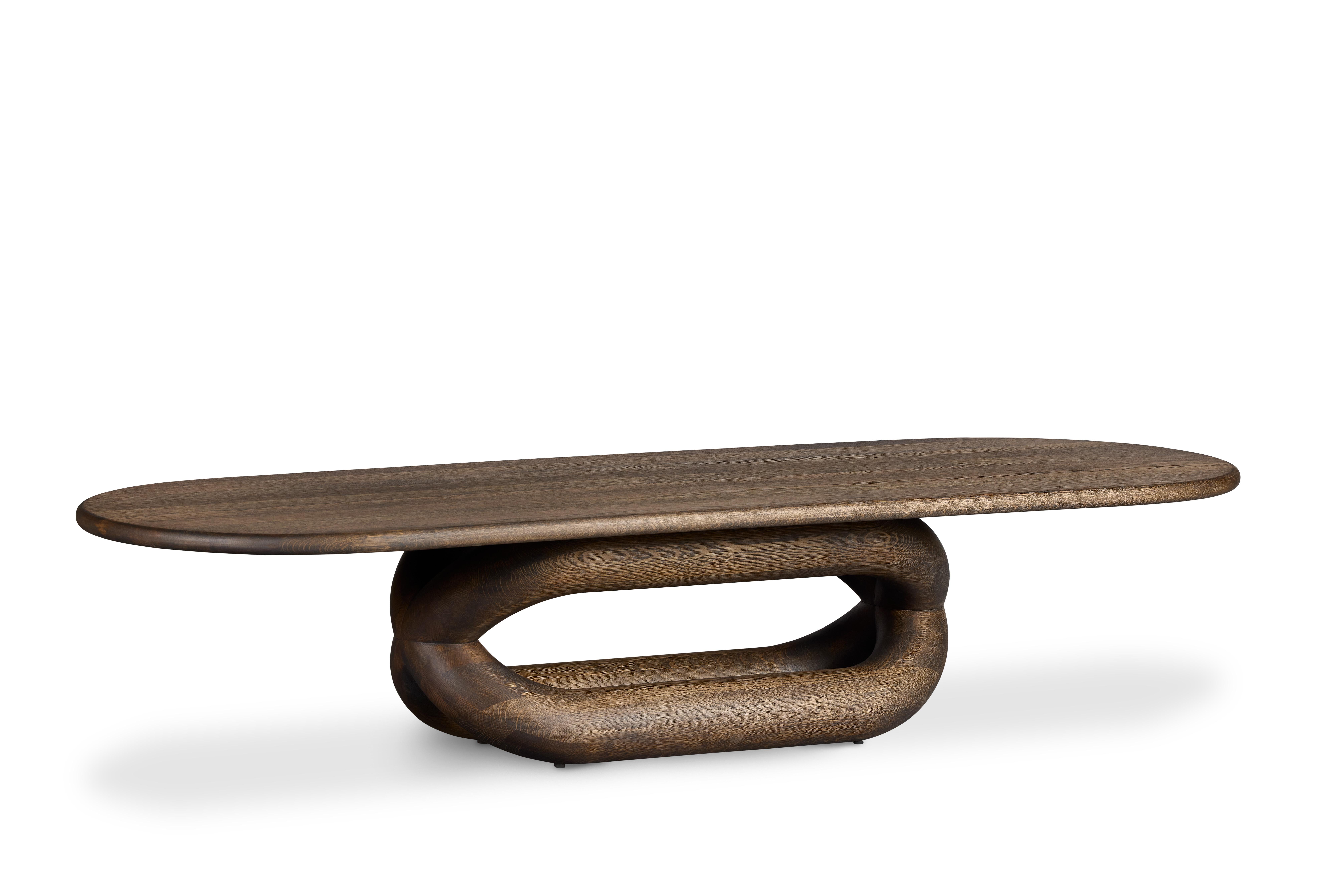 Oiled Gudi Charcoal Polished Solid Oak Leg, Charcoal Polished Solid Oak Table Top Oval For Sale