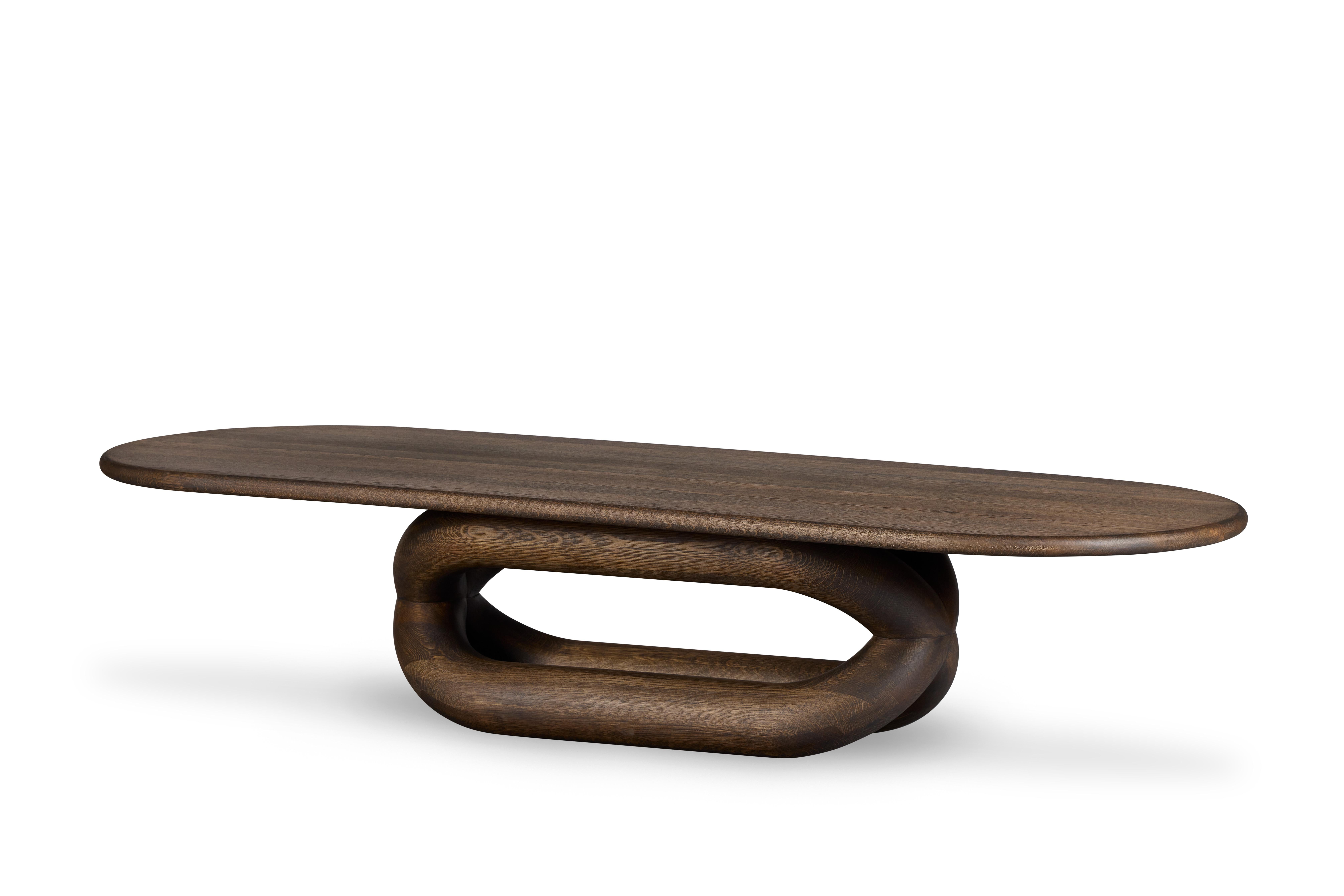 Gudi Charcoal Polished Solid Oak Leg, Charcoal Polished Solid Oak Table Top Oval In New Condition For Sale In Okmeydanı, TR