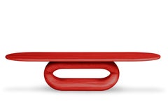 Gudi Solid Oak Red Polished Leg, Red Polished Table Top Special Design Oval Coff