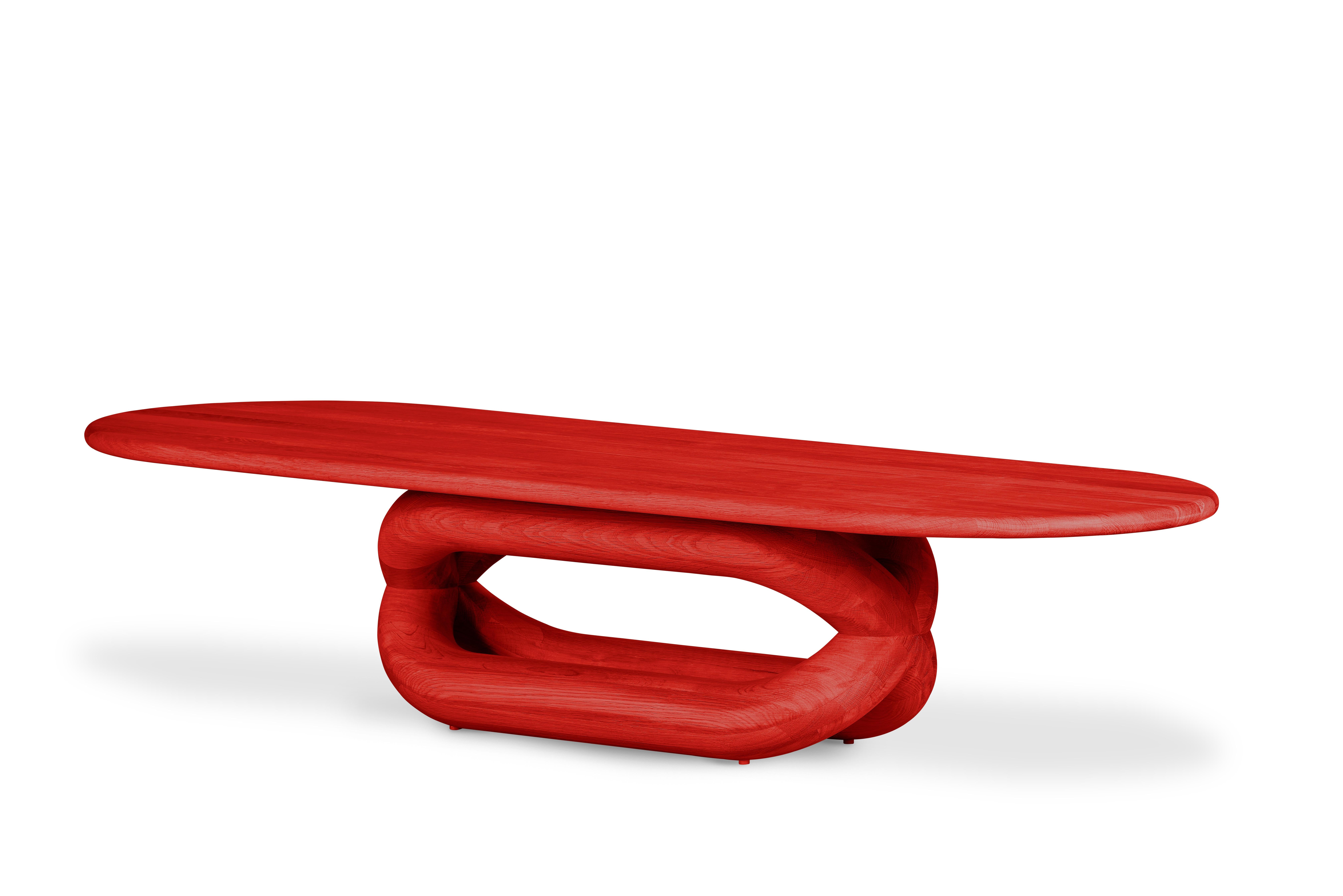 Oiled Gudi Solid Oak Red Polished Leg, Red Polished Table Top Special Design Oval Coff For Sale