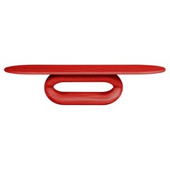 Gudi Solid Oak Red Polished Leg, Red Polished Table Top Special Design Oval Coff