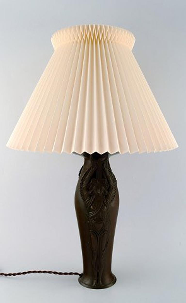 Art Nouveau Gudmund Hentze '1875-1948', Danish Sculptor and Painter, Bronze Table Lamp