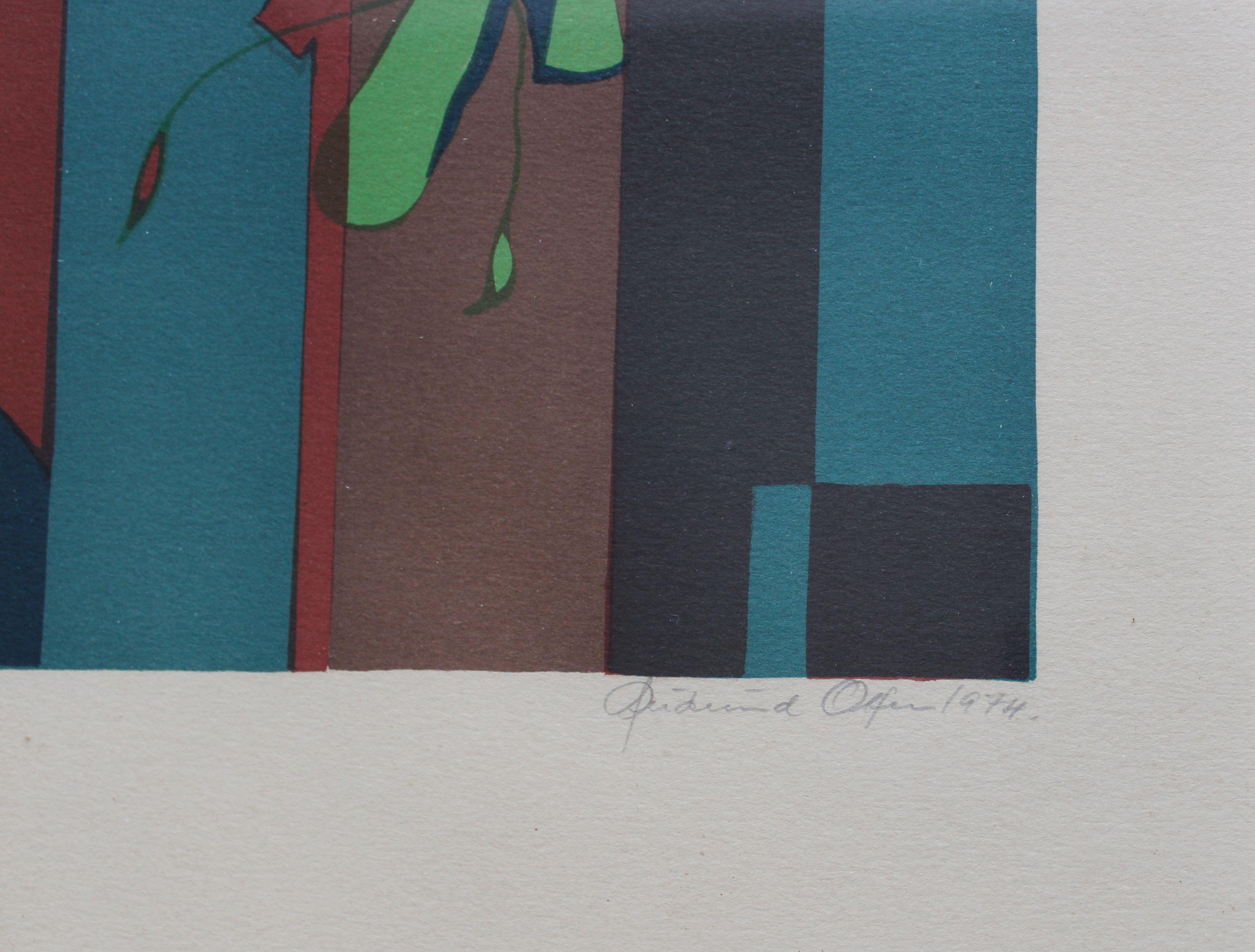 23/100, 1974. Papier, Lithographie, 43x65 cm (Abstrakt), Print, von Gudmund Olsen