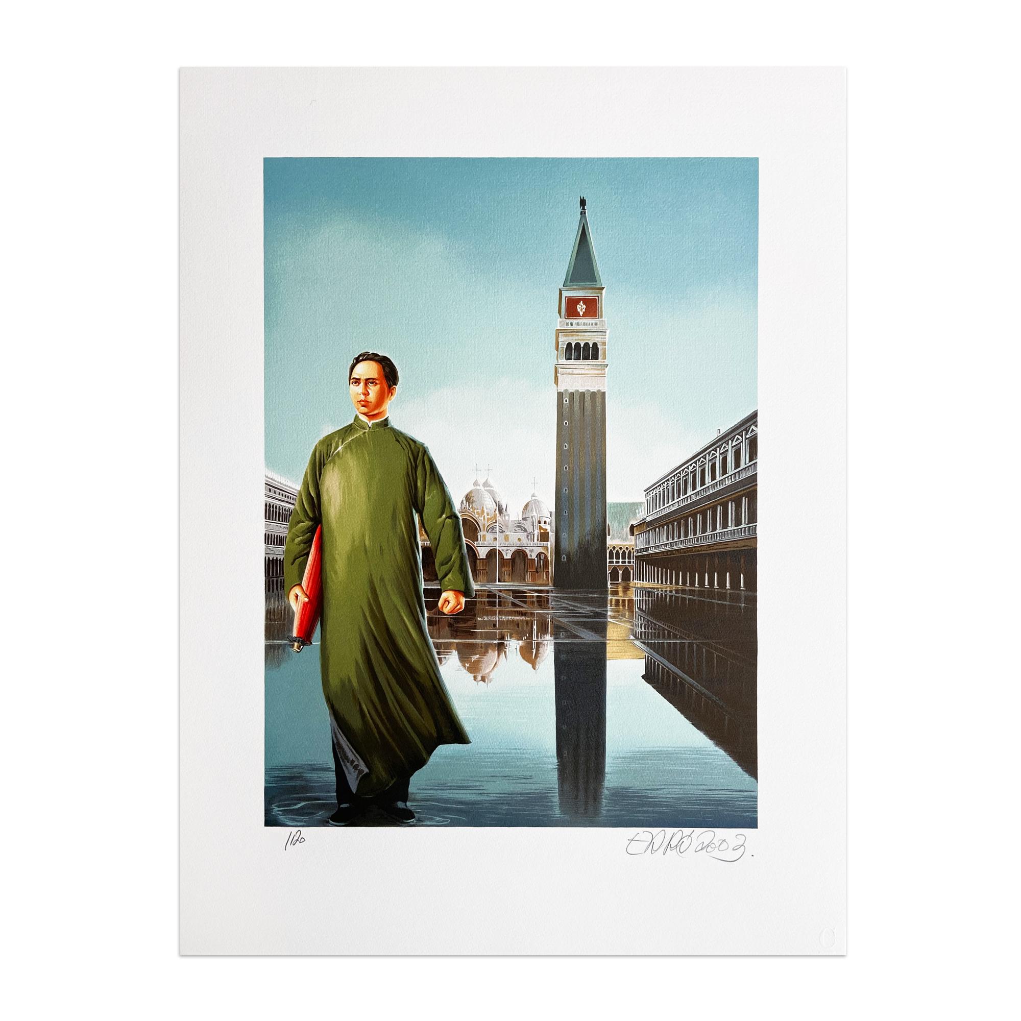 Erró, L’ultima visita di Mao a Venezia - Portfolio of 12 Signed Prints, Pop Art - Gray Figurative Print by Gudmundur Erro