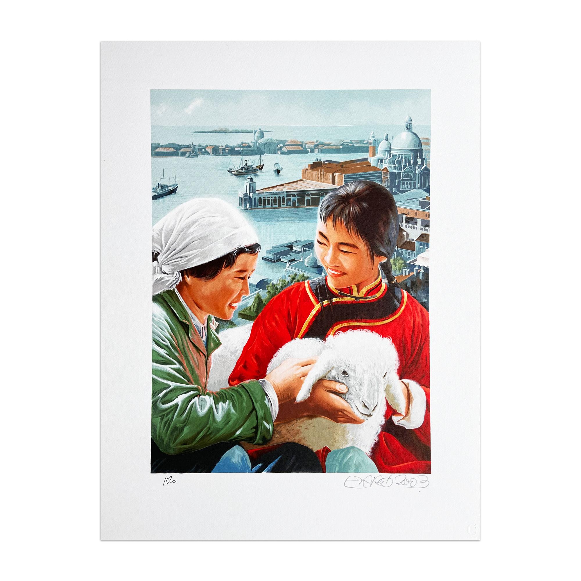 Gudmundur Gudmundsson, aka Erró (Icelandic, b. 1932)
L’ultima visita di Mao a Venezia, 2002
Medium: Portfolio containing 12 lithographs in color, on paper (in red cloth folder)
Image dimensions: each 42,5 x 32,5 cm
Sheet dimensions: each 59 x 45