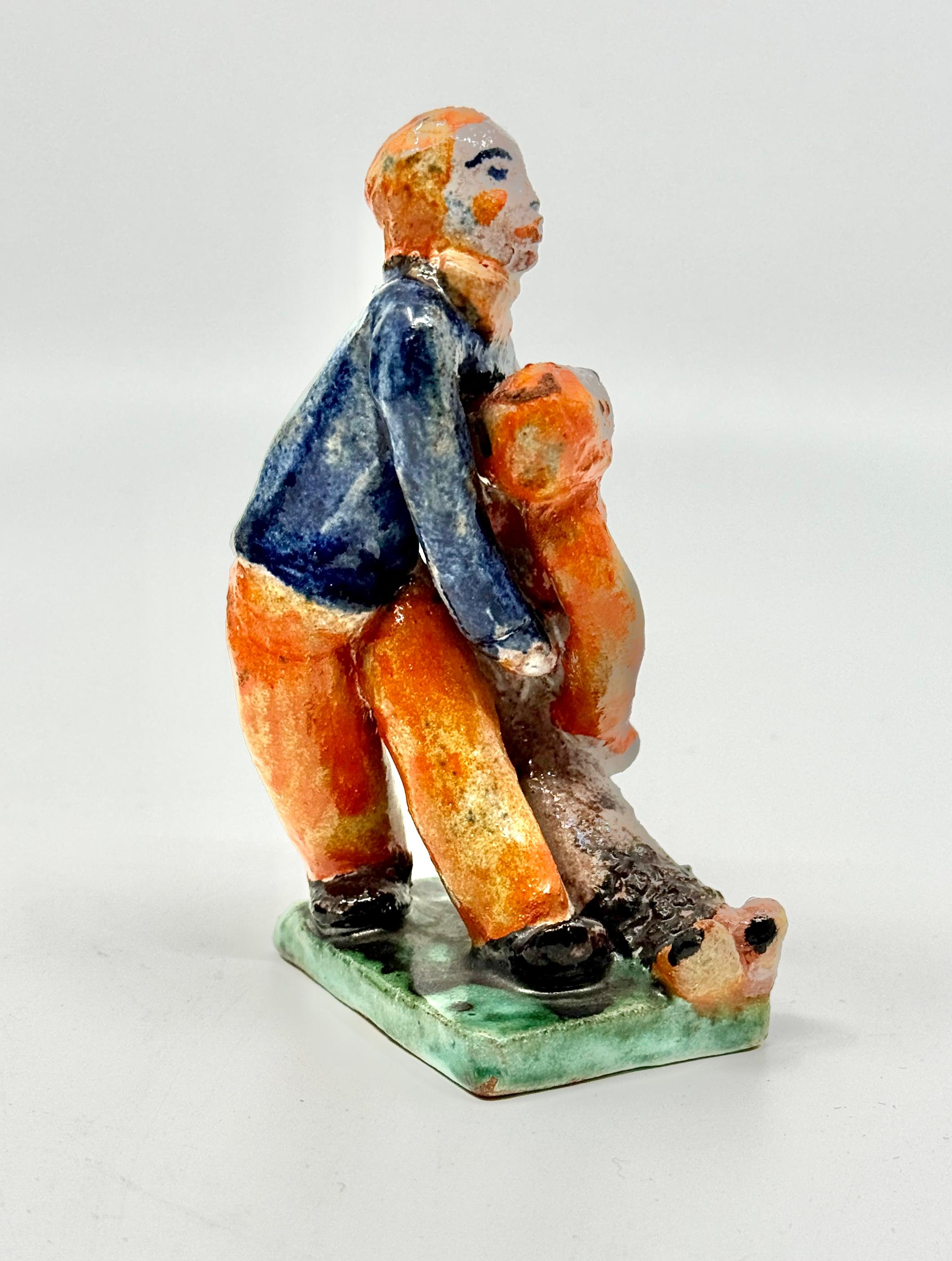 A wonderful hand painted ceramic by the secessionist master Gudrun Baudisch. The piece is whimsical and brightly painted. It is signed with the Wiener Werkstatte Logo and the Artist’s monogram. In good condition with a few minor glaze flakes, but we