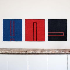 Into Blue, Red & Black, Mid-Century Modern Textile Triptych by Gudrun Pagter
