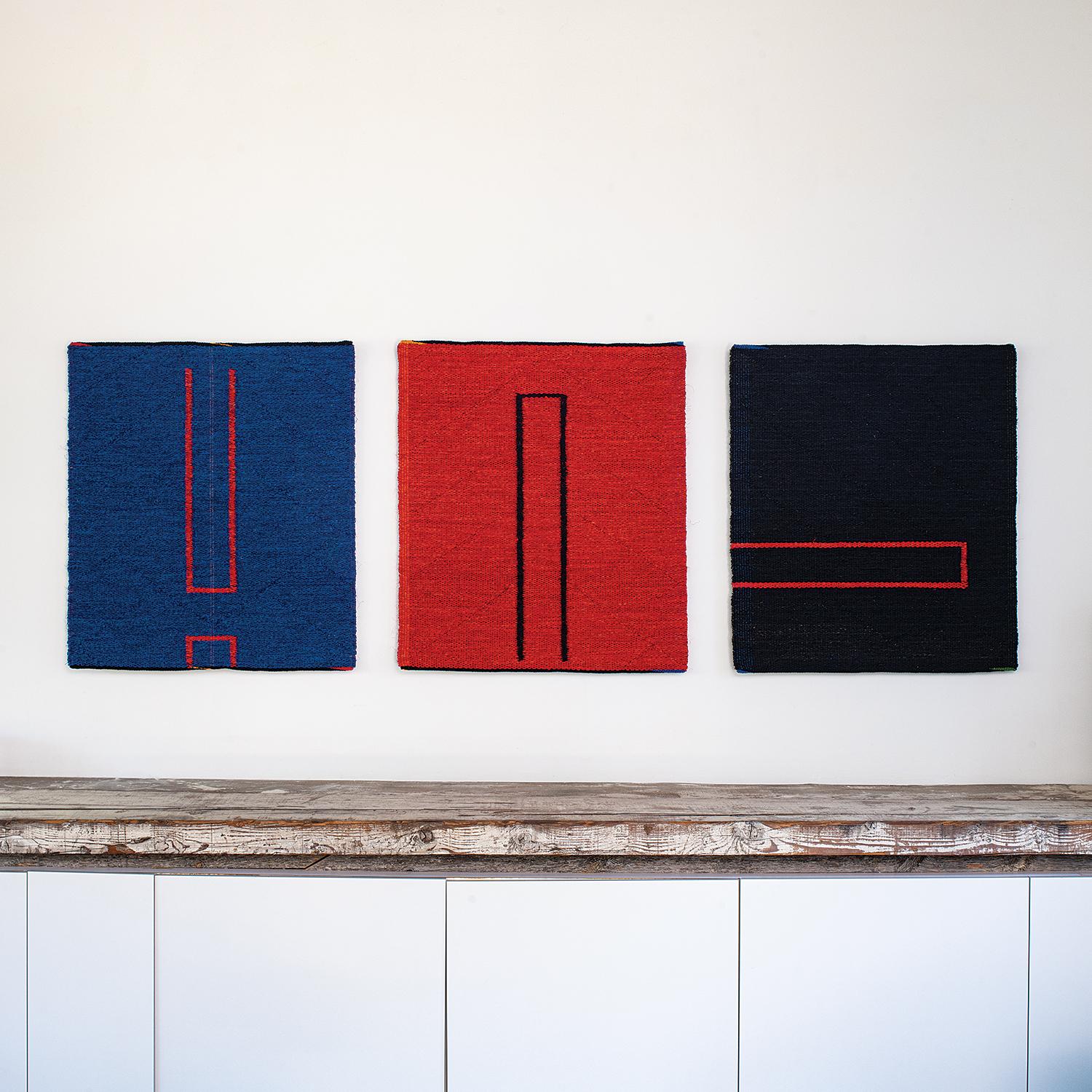 Into Red, Gudrun Pagter, Abstract geometric tapestry For Sale 2