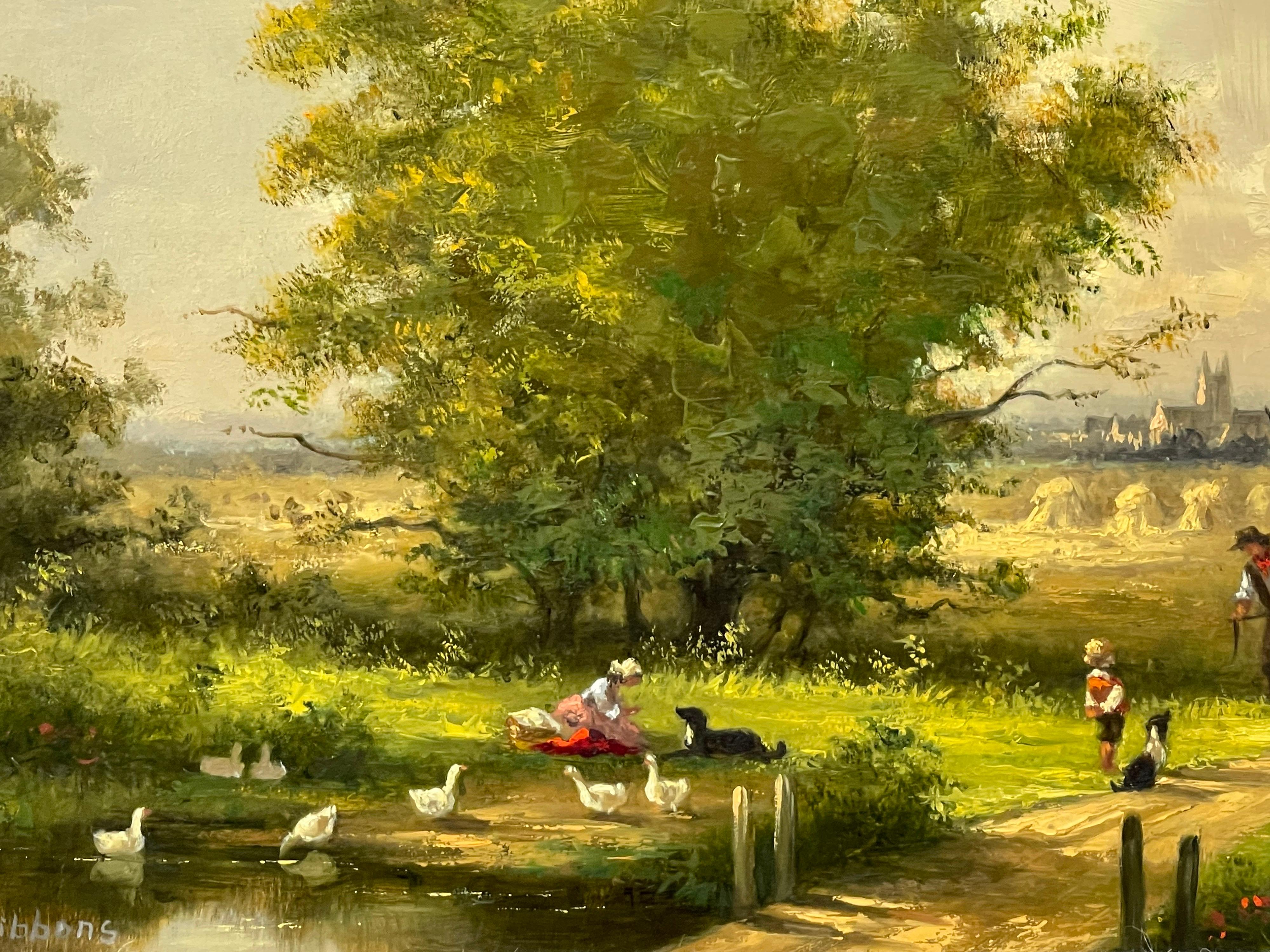 Idyllic Countryside Scene with Children, Ducks, Horse & Dogs by British Artist 2