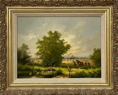 Idyllic Countryside Scene with Children, Ducks, Horse & Dogs by British Artist