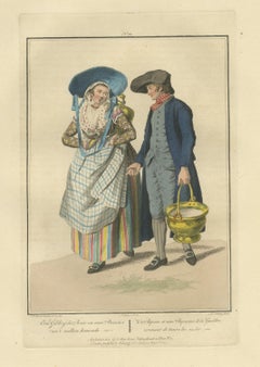 Guelders Farmer and Wife from Milking, Dutch Costume Print, 1811