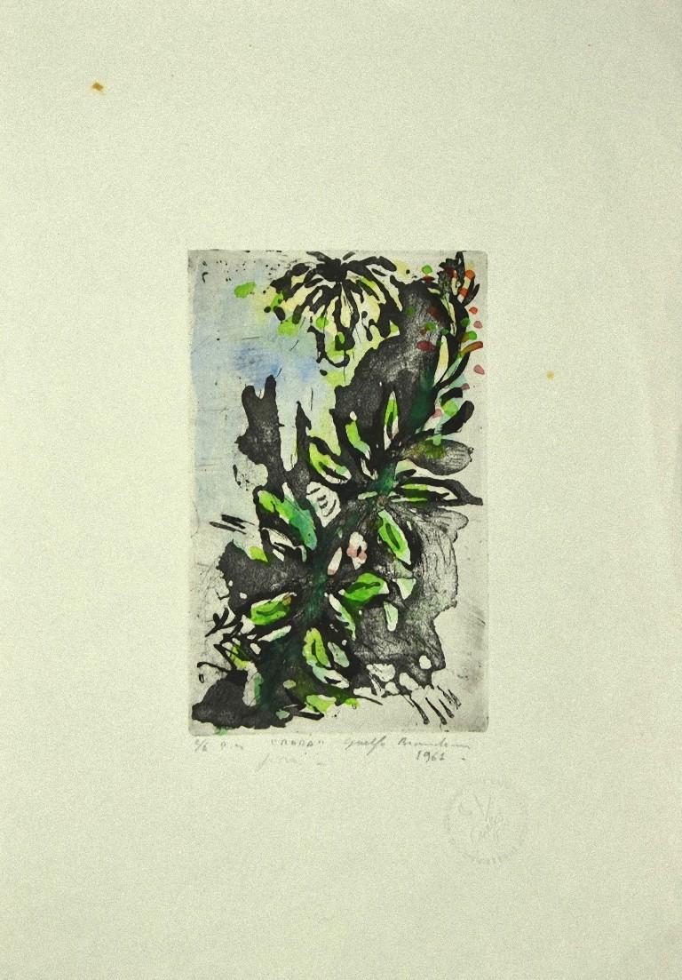 Flowers (Original Italian title: Fiori) is an original Contemporary Artwork realized in Italy by Guelfo Bianchini (Ancona, 1937) in 1961.

Original colored Etching on paper. 

Hand-signed and dated in pencil on the lower right corner: Guelfo