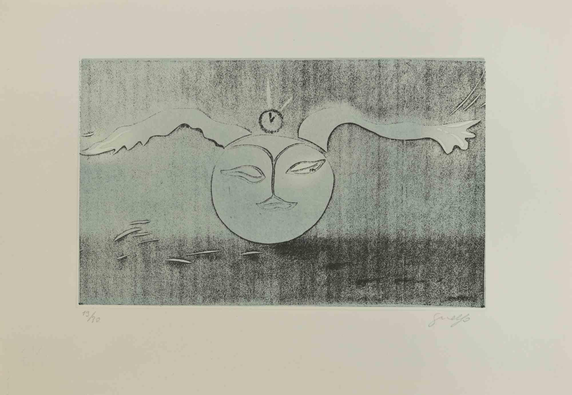 Full Moon is a Contemporary Artwork realized by the Italian Artist Guelfo Bianchini (Ancona, 1937) in 1978.

Colored Etching on paper. 

Hand-signed in pencil on the lower right corner: Guelfo. Numbered on the lower left corner in pencil: 13/30.