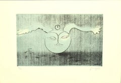 Luna piena - Acquaforte originale su carta di Guelfo Bianchini - 1978