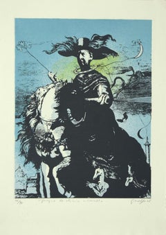 Homage to De Chirico - Original Lithograph by Guelfo Bianchini - 1978