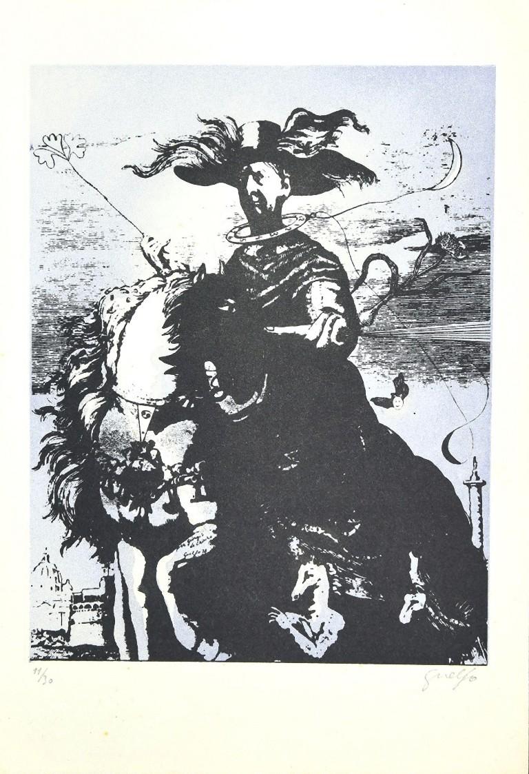 Homenaje a De Chirico es una obra original de Arte Contemporáneo realizada en Italia por Guelfo Bianchini (Ancona, 1937) en 1978.

Litografía original en color sobre papel. 

Firmado a lápiz por el artista en la esquina inferior derecha: Guelfo.