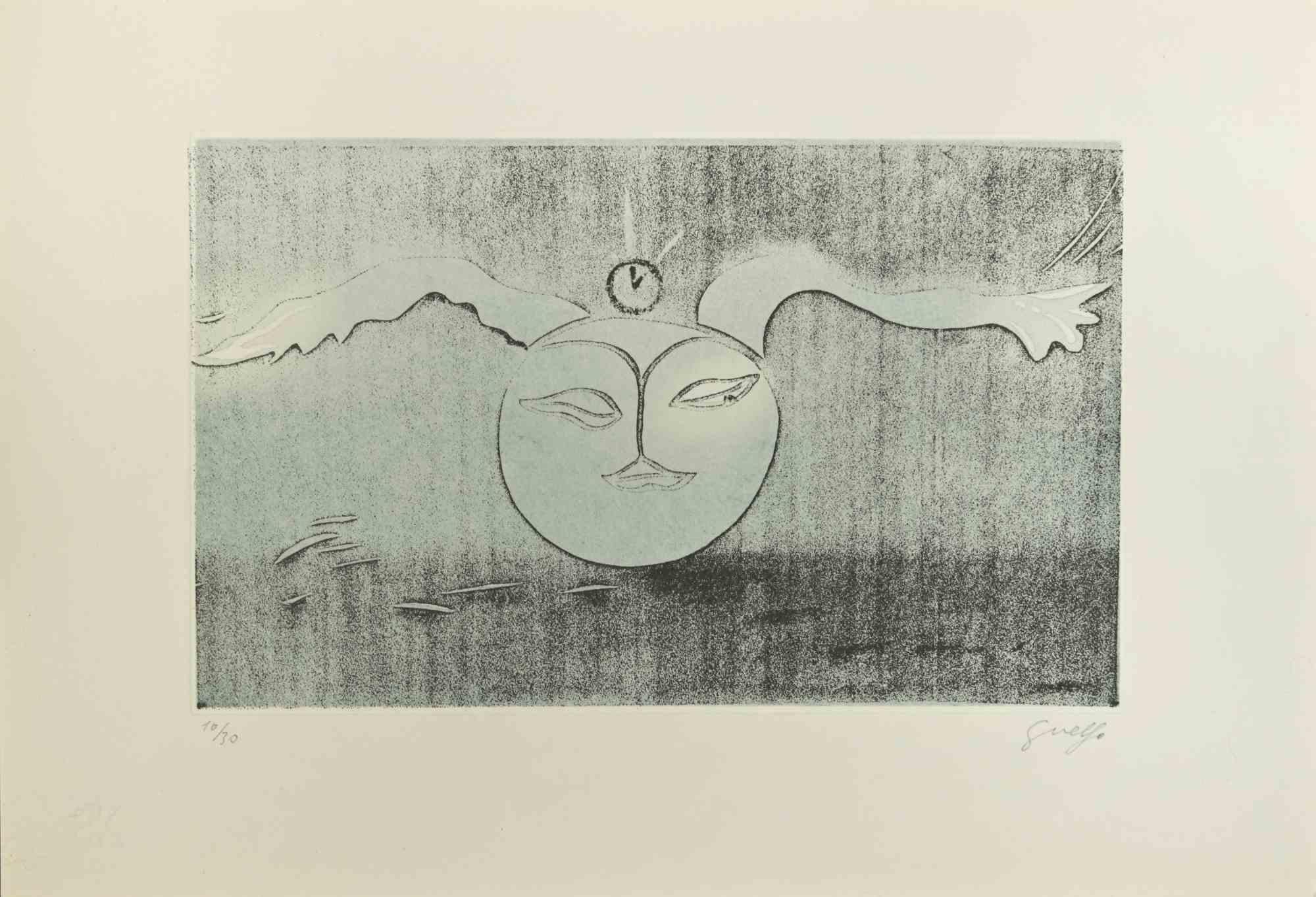 Lunar Poet ist ein zeitgenössisches Kunstwerk, das 1978 in Italien von Guelfo Bianchini (Ancona, 1937) realisiert wurde.

Farbige Radierung auf Papier. 

Handsigniert mit Bleistift in der rechten unteren Ecke:  Guelfo 7 Vom Künstler in der linken
