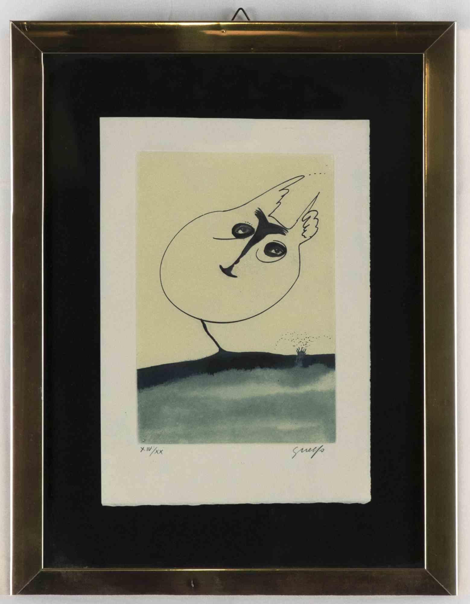 The Angel is an original modern Artwork realized in Italy by Guelfo Bianchini (Ancona, 1937) in 1970s.

Original colored etching on paper. 

Hand-signed lower right corner. Limited edition series, numbered on the lower-left corner in pencil: