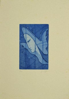 The Blue Angel - Original Etching on Cardboard by Guelfo Bianchini - 1963