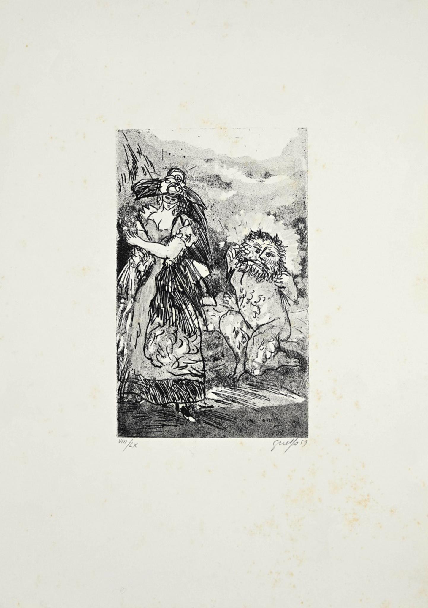 True and False Masks is an original etching realized by Guelfo Bianchini in 1959.

The artwork is hand-signed by the artist on the lower right corner, and numbered (8/60) on the lower left corner.

In very good conditions and mounted on a white