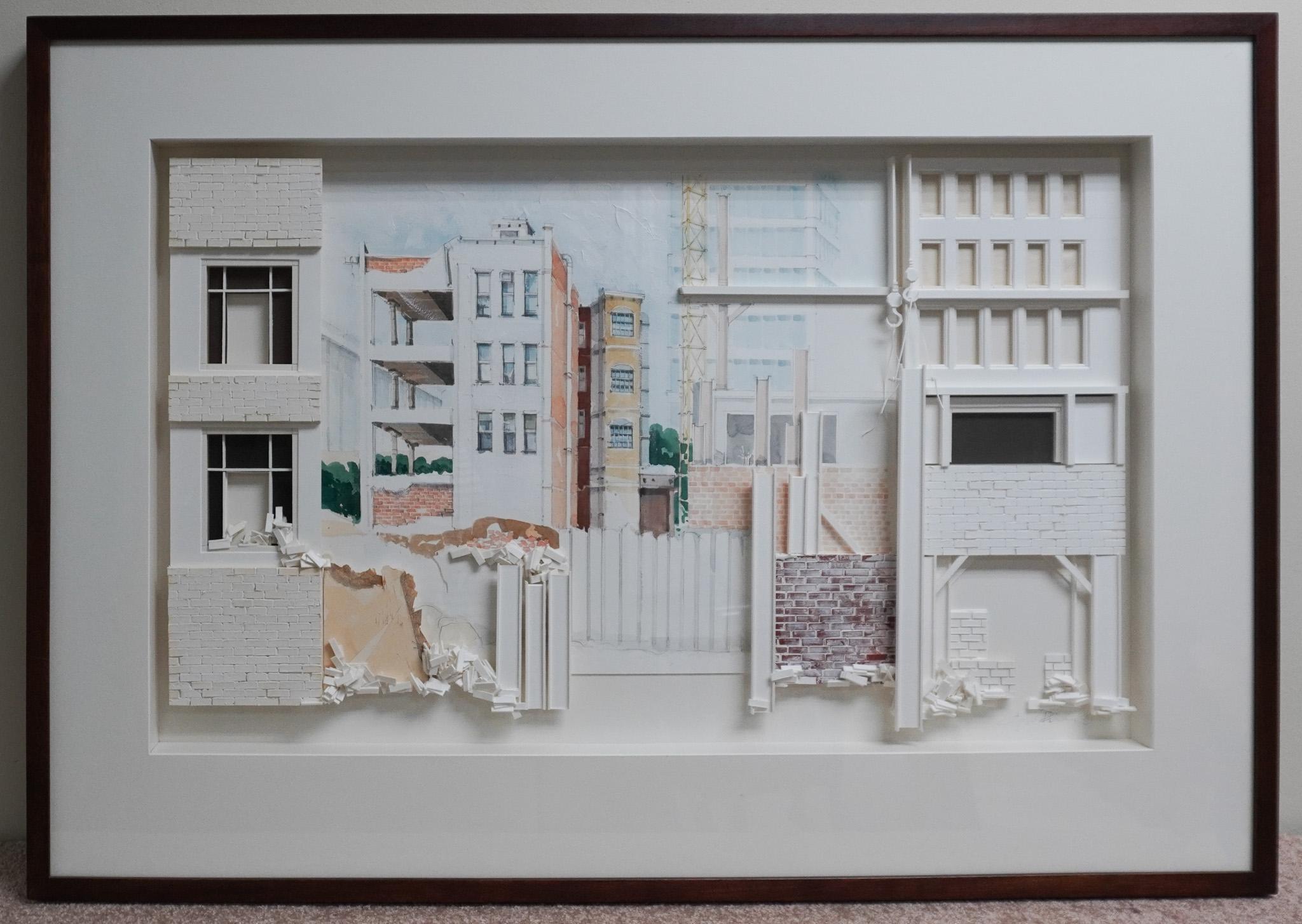 Guenther Riess (Austrian 1945-2015), Under Construction: View Of Washington, DC, hand Signed And Dated 1988, Watercolor And Acrylic Construction.
Medium Drawing, collage or other work on paper. 
Very unique.