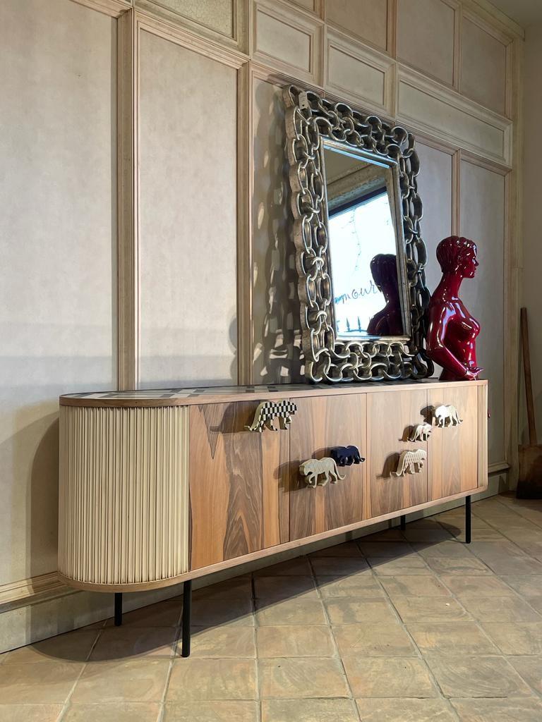 Guepardo Oval Walnut and Cherry Sideboard, Four Doors, by Lola Glamour In New Condition For Sale In Geneve, CH
