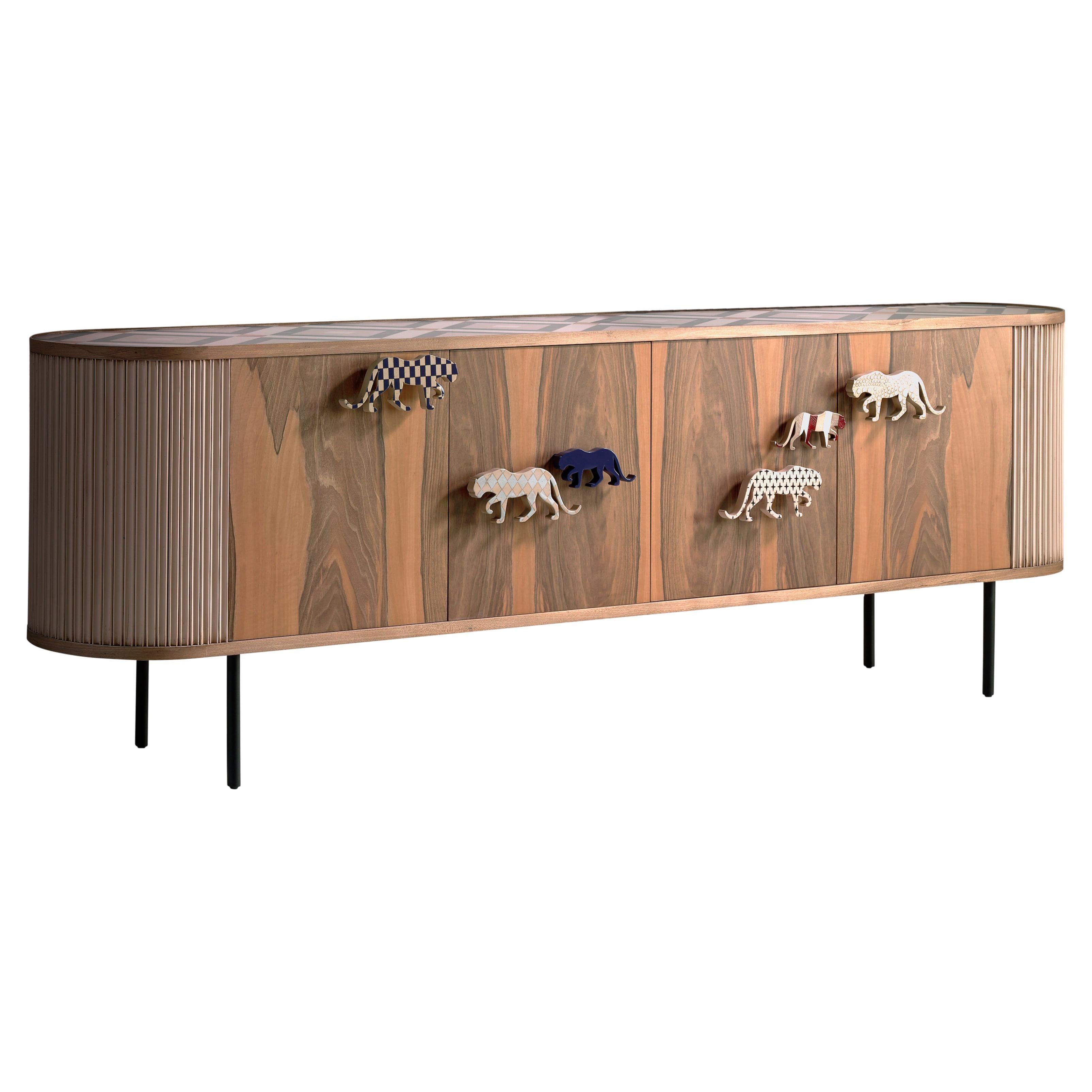 Guepardo Oval Walnut and Cherry Sideboard, Four Doors, by Lola Glamour