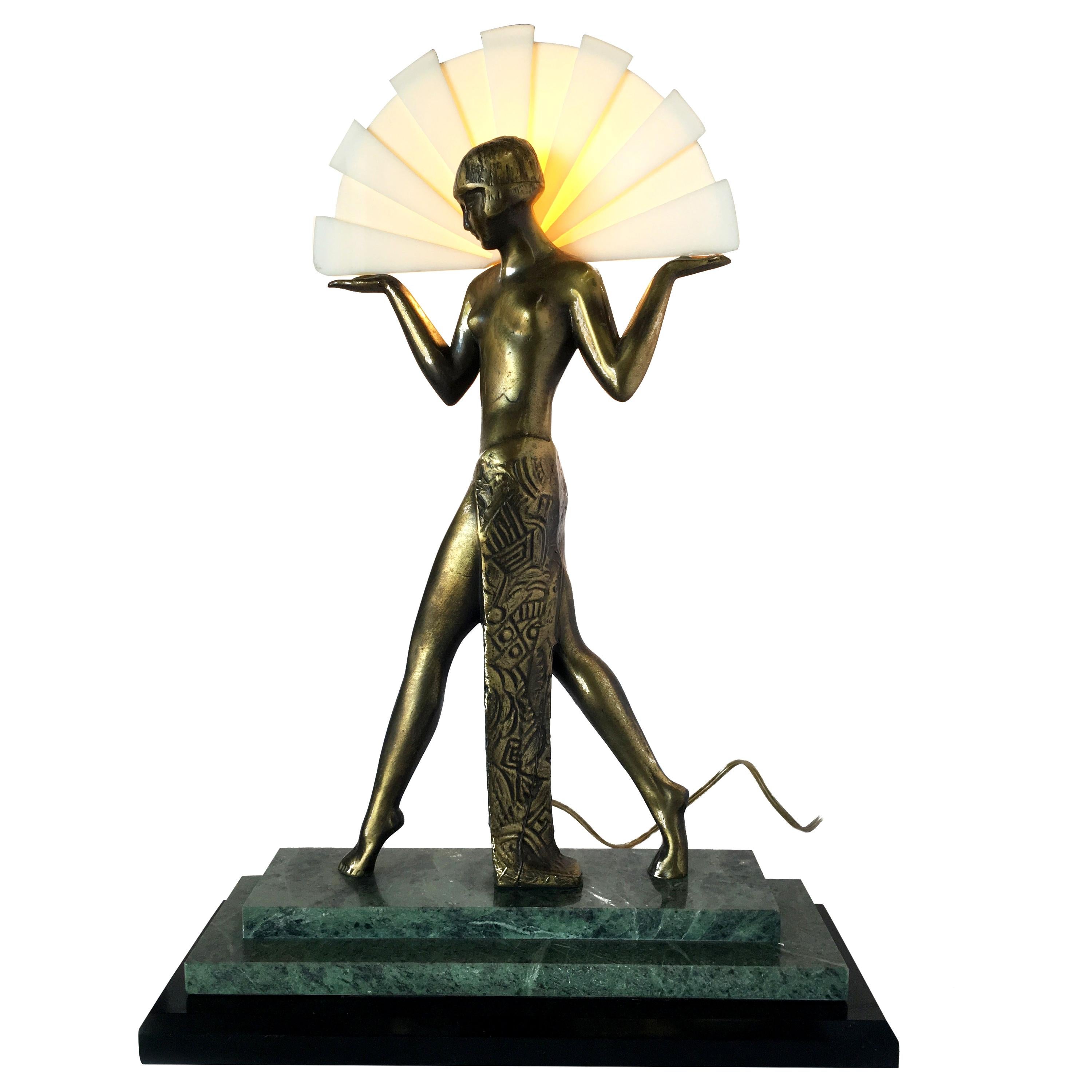 Guerbe Le Verrier Style Nude Egyptian Lamp with Marble Base