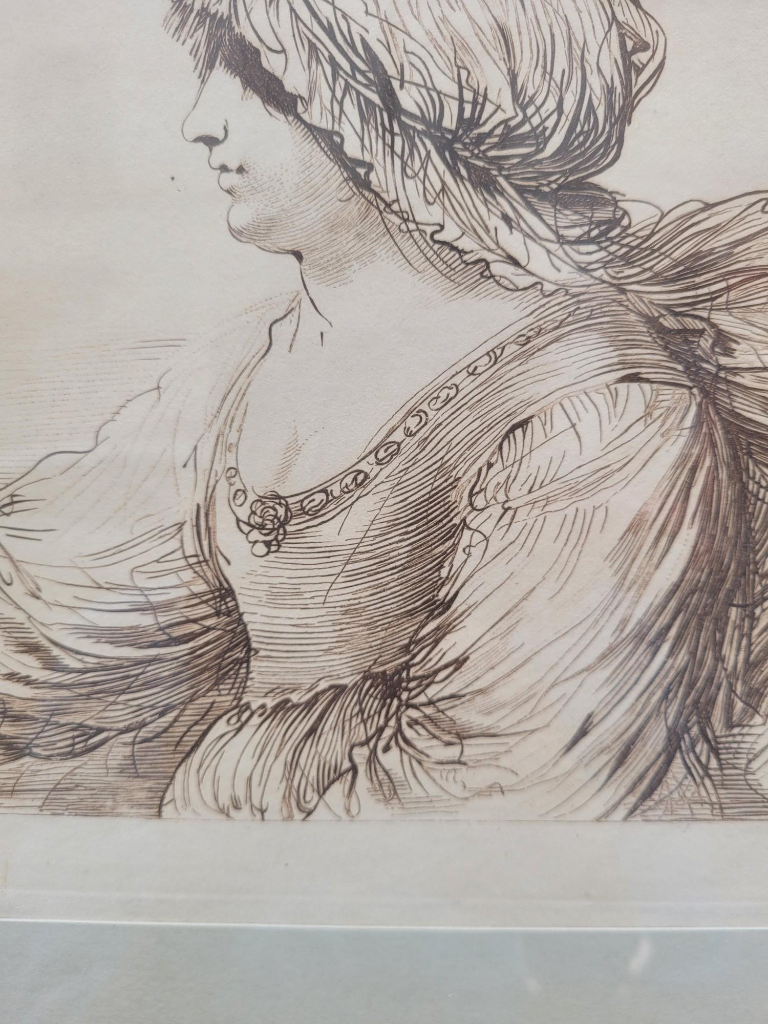 Paper Guercino, Portrait Of A Woman, Engraving, 18th /19th Century