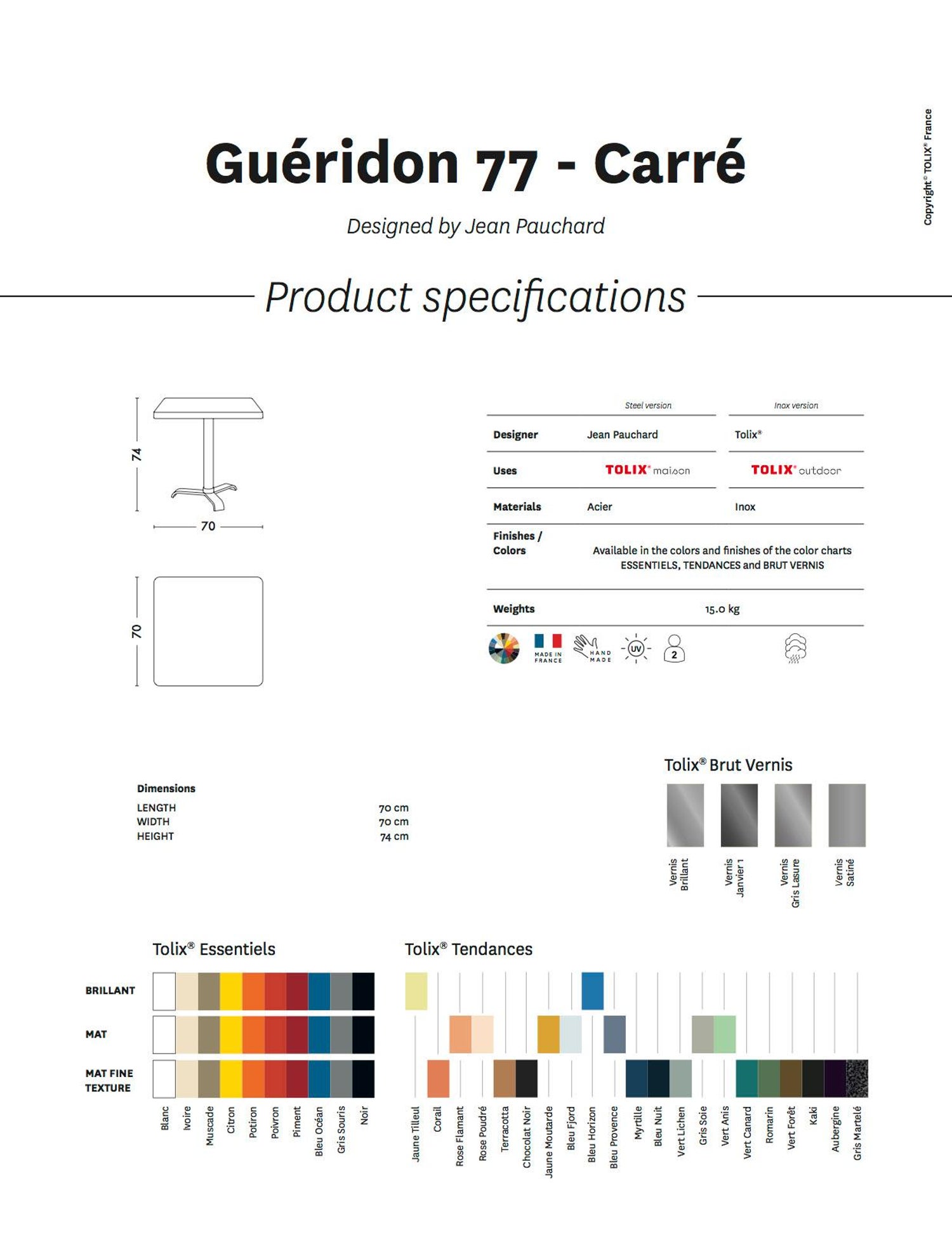 Customizable Gueridon 77 Square Pedestal Table In Pop Colors By