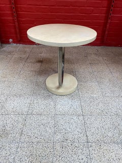 Gueridon Art déco moderniste avec parchemin et chrome vers 1930