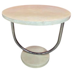 Gueridon Art déco moderniste avec parchemin et chrome vers 1930