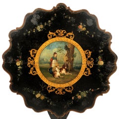 Guéridon basculant à plateau chantourné décoré d’un médaillon central peint