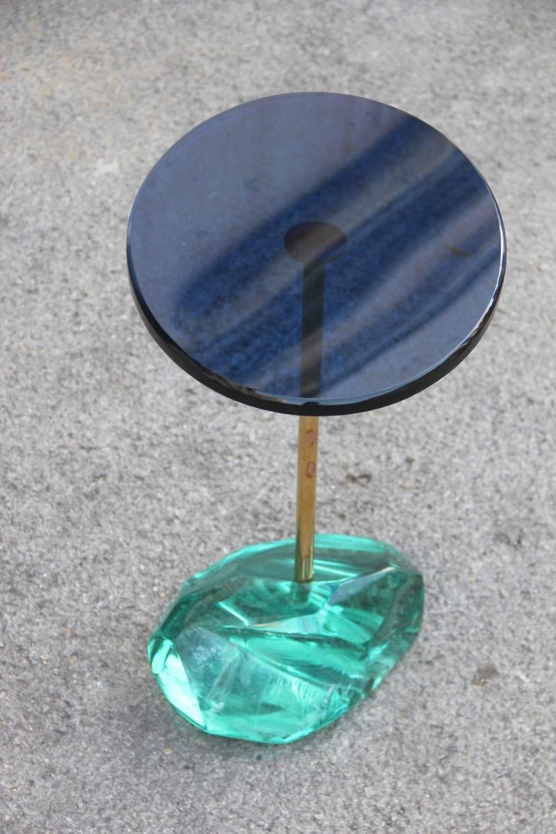 Gueridon Blue and Green Crystal Saint Gobain 1950s Brass Gold Italian Design In Good Condition In Palermo, Sicily