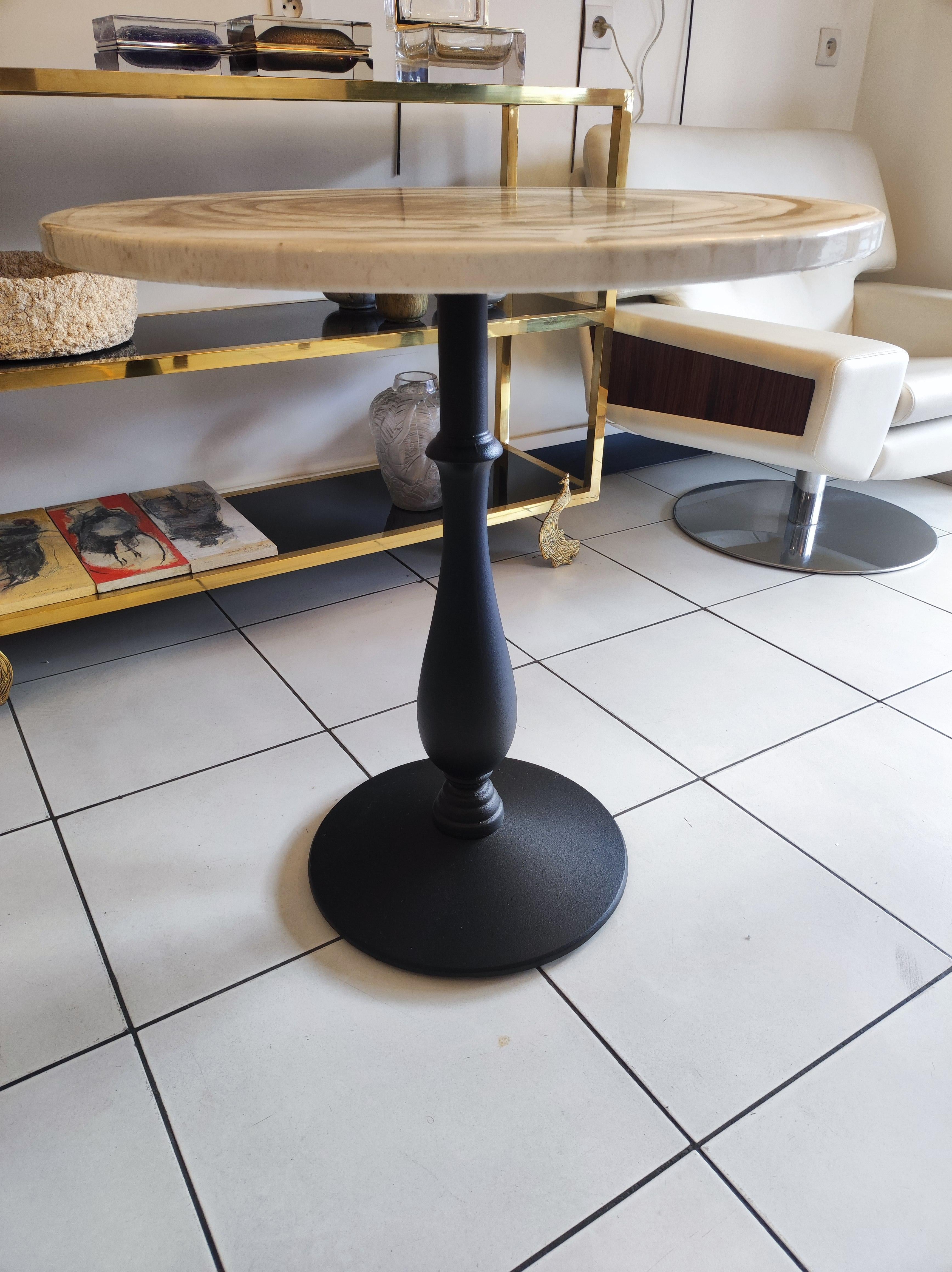 Gueridon, Cast Iron Painted Foot and Laquered Wood Top In Excellent Condition For Sale In Saint-Ouen, FR