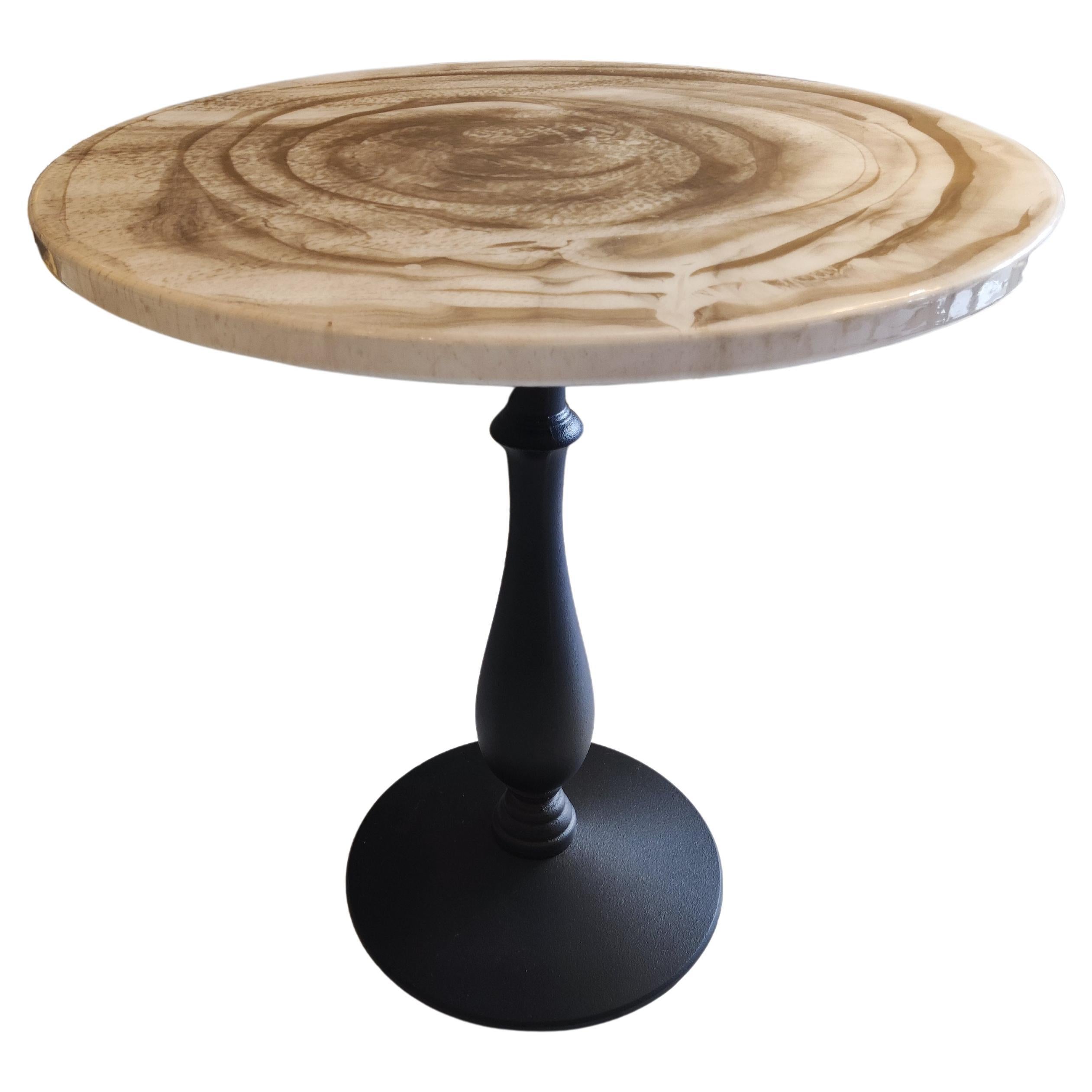 Gueridon, Cast Iron Painted Foot and Laquered Wood Top For Sale
