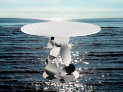 Dining Bistro Table Discs Mirror Steel White Marble Carrara Collectible Design