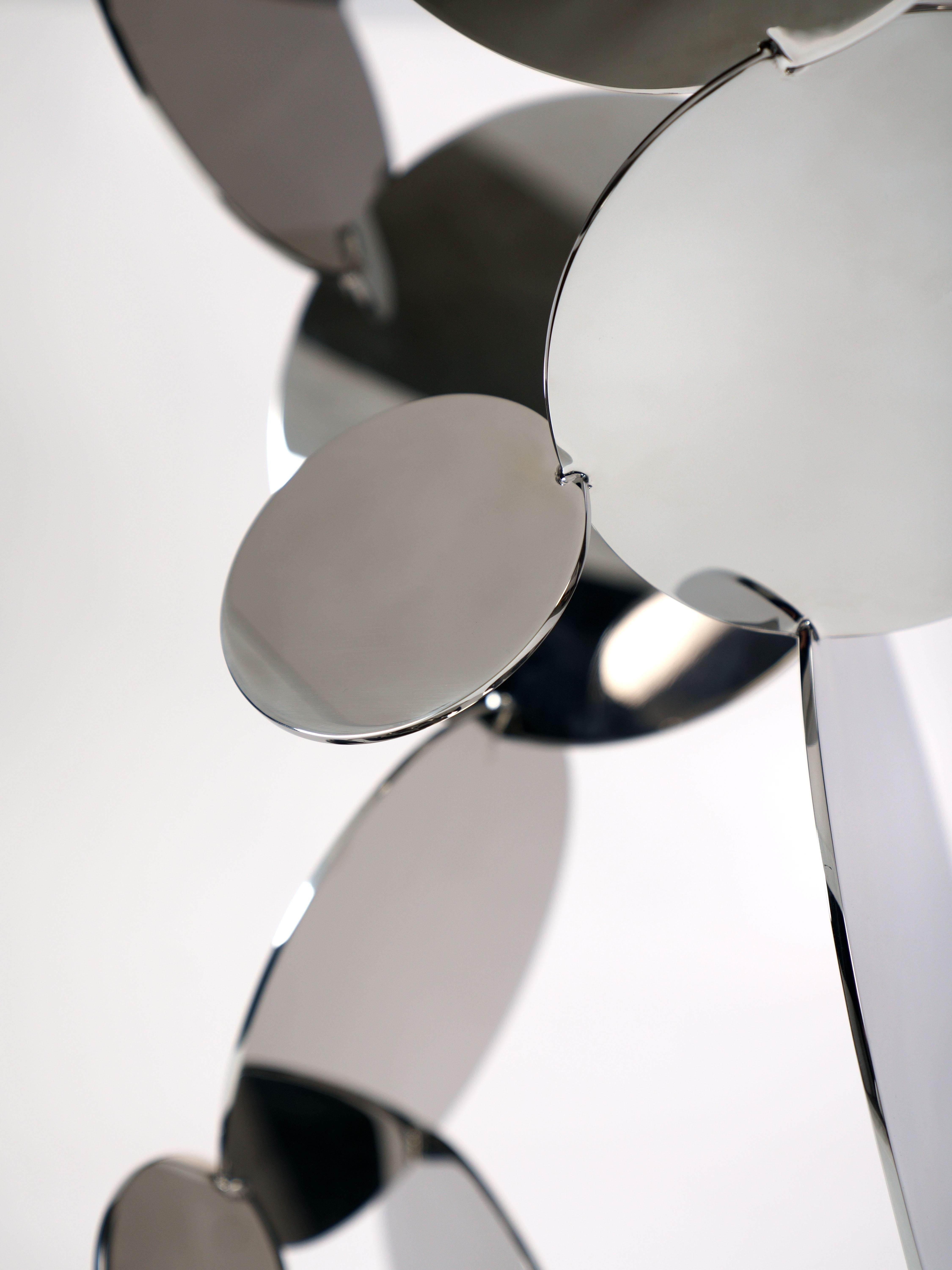 Italian Gueridon Center Table Discs Mirror Steel White Marble Carrara Collectible Design For Sale