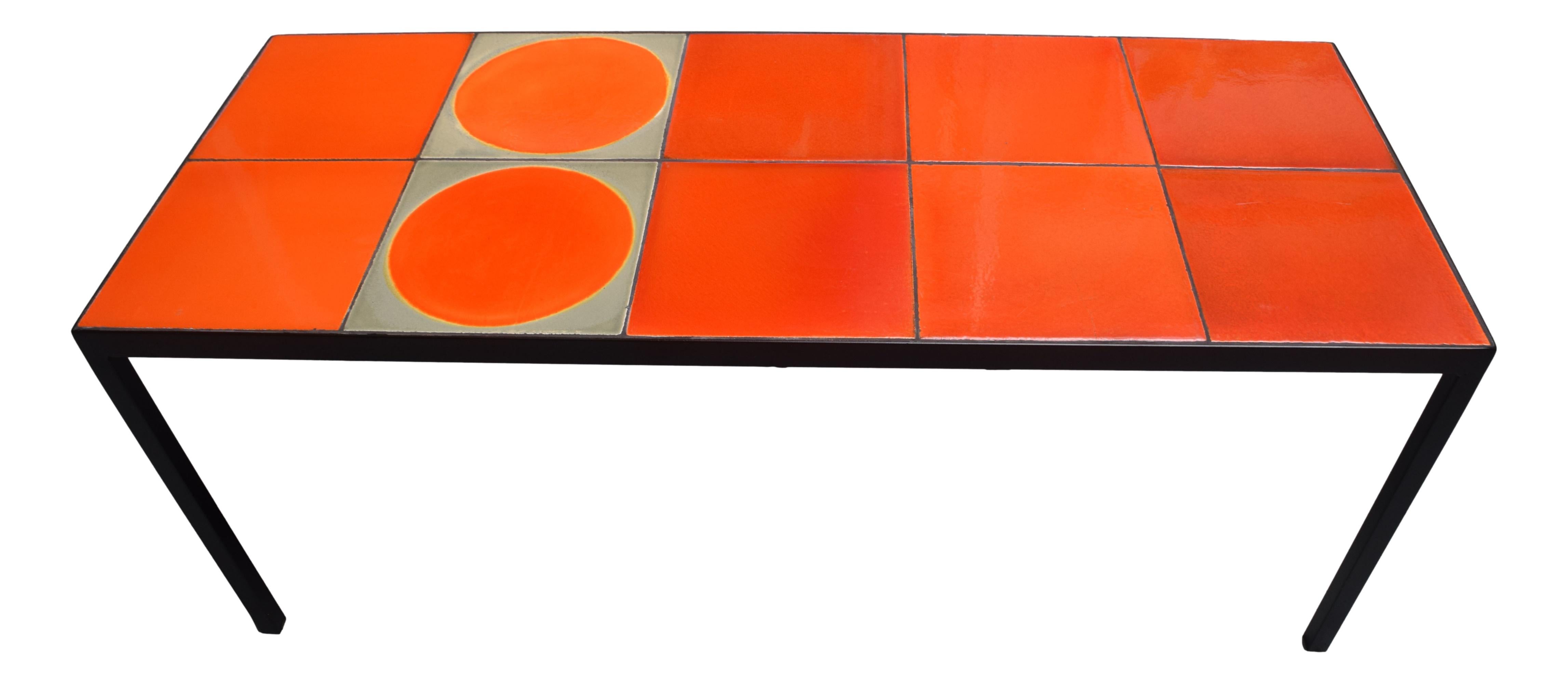 Mid-Century Modern Gueridon Coffee Table with 10 Ceramic Tiles by Roger Capron For Sale