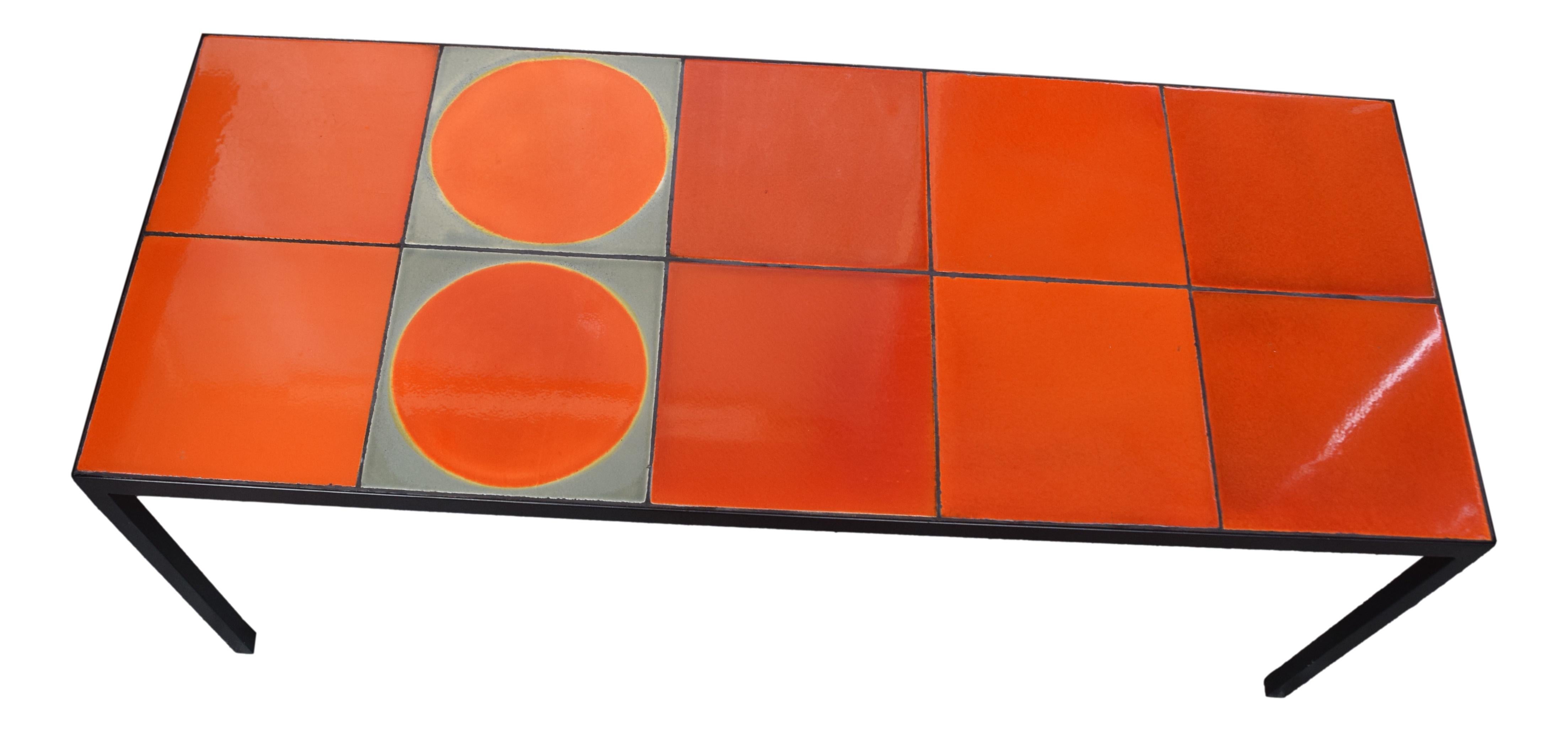 Painted Gueridon Coffee Table with 10 Ceramic Tiles by Roger Capron For Sale