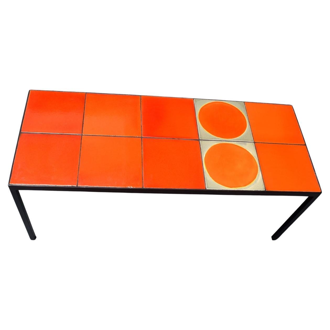 Gueridon Coffee Table with 10 Roger Capron Ceramic Tiles For Sale