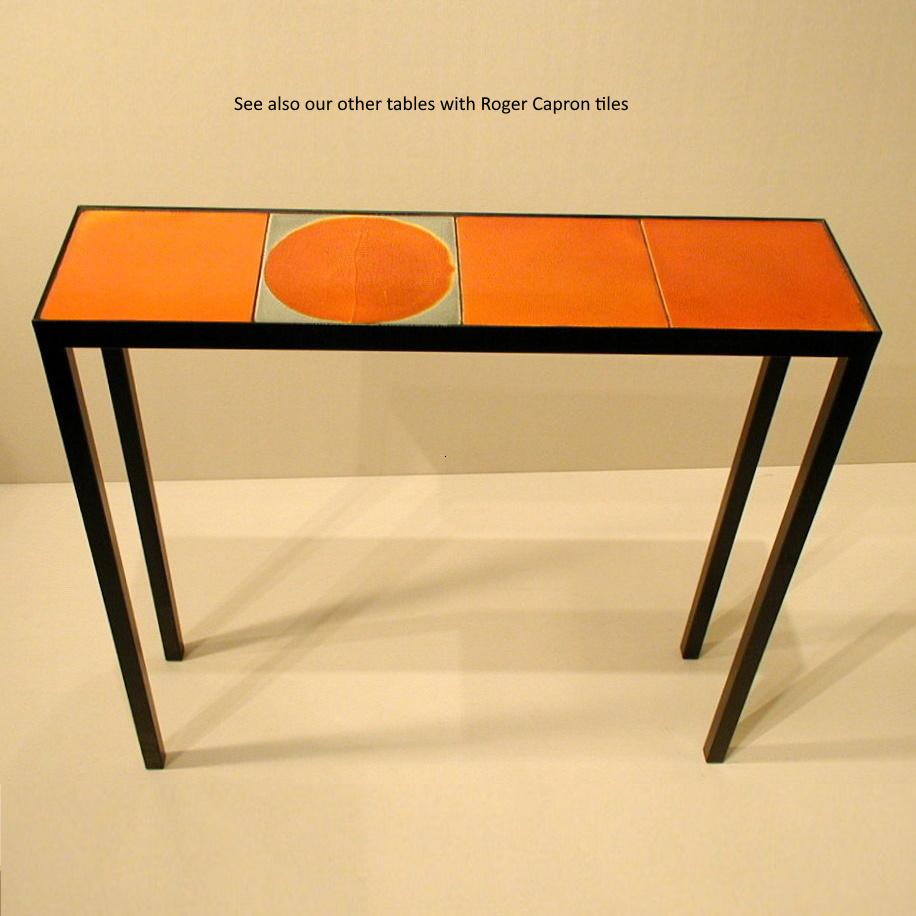XXIe siècle et contemporain Table basse Gueridon avec 4 carreaux en céramique de Roger Capron en vente