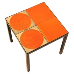 Table basse Gueridon avec 4 carreaux de céramique Roger Capron